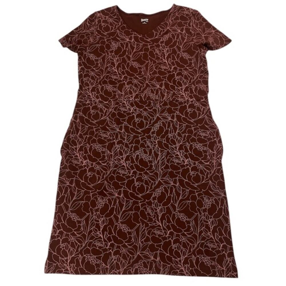Duluth Trading Co Floral Abstract Artsy Maroon Pockets Stretch Dress Size Medium
